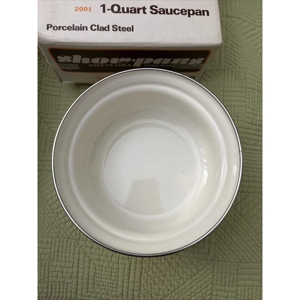 Vtg Show Pans 1 Qt Saucepan Orange Floral Enamel Sanko ware new w/ Box Retro
